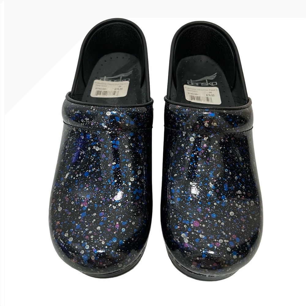 Dansko Professional Colored Dots Patent Leather Clogs Blue Purple 36 706410202